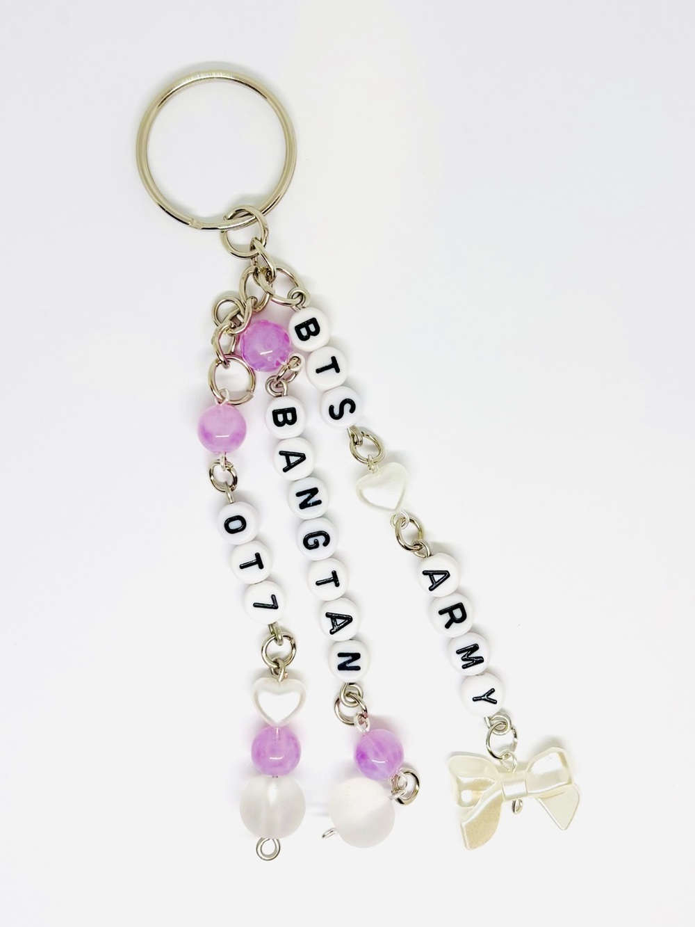 BTS BANGTAN OT7 ARMY PURPLE WHITE SILVER KEYCHAIN